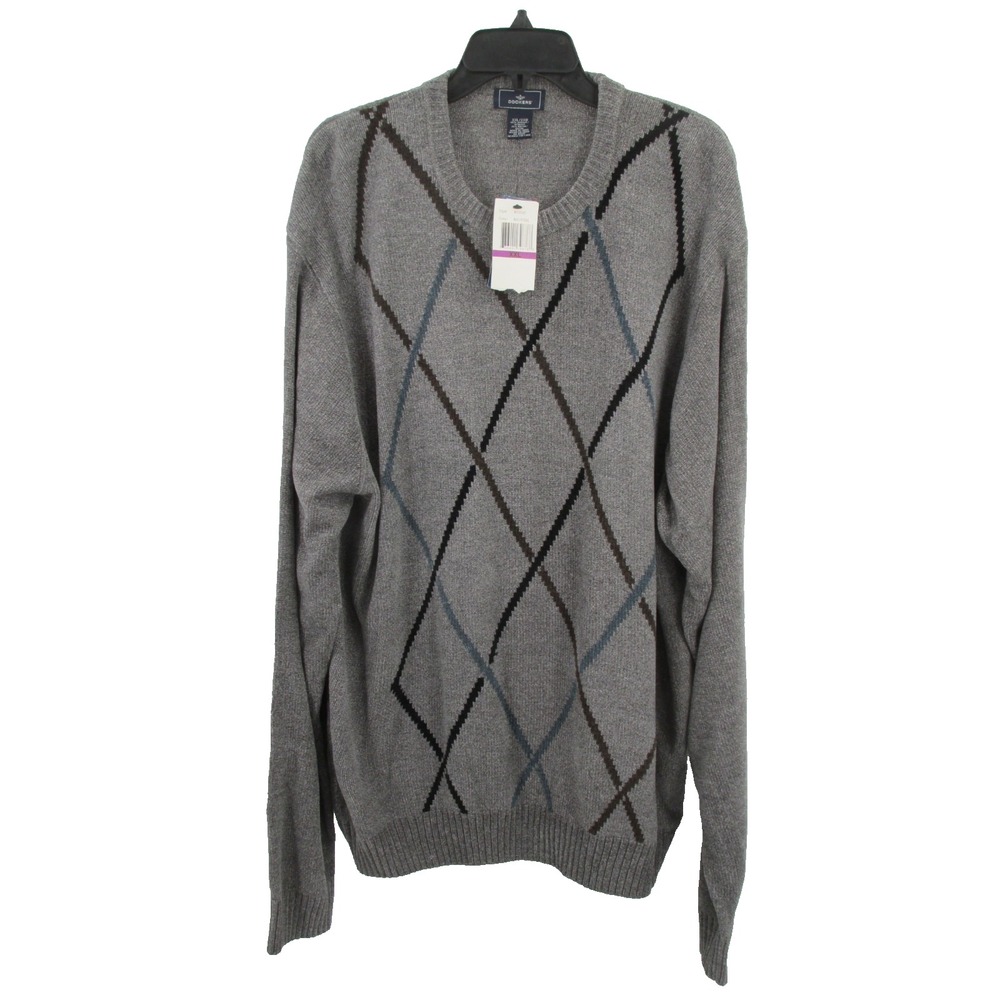 Dockers Mens XXL Gray Textured Chenille Argyle Pullover Sweater 81351C